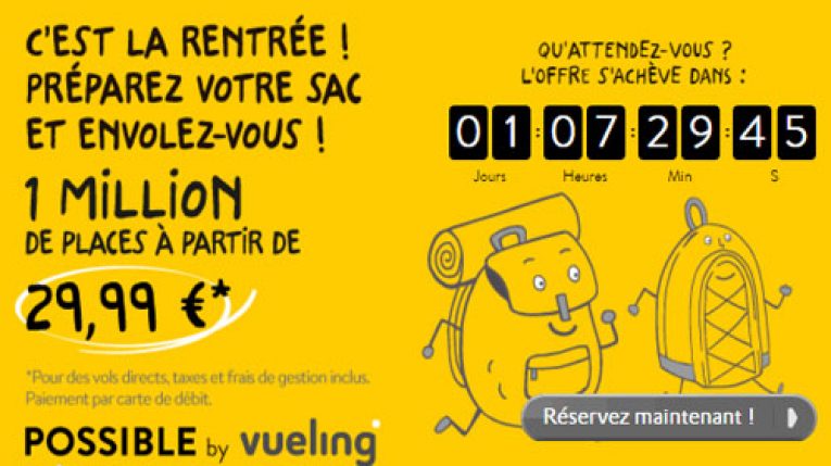 1 million de places à moins de 30€ chez Vueling