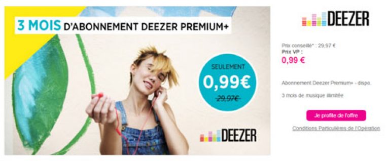 Vente privée Deezer: 3 mois d&rsquo;abonnement pour 0,99€