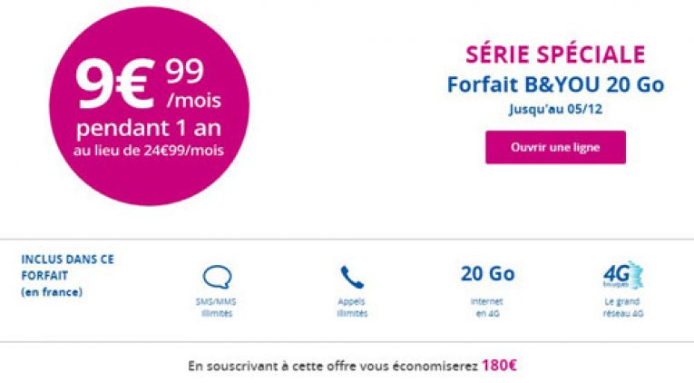 Le forfait B and YOU 20Go en promo à moins de 10€/mois